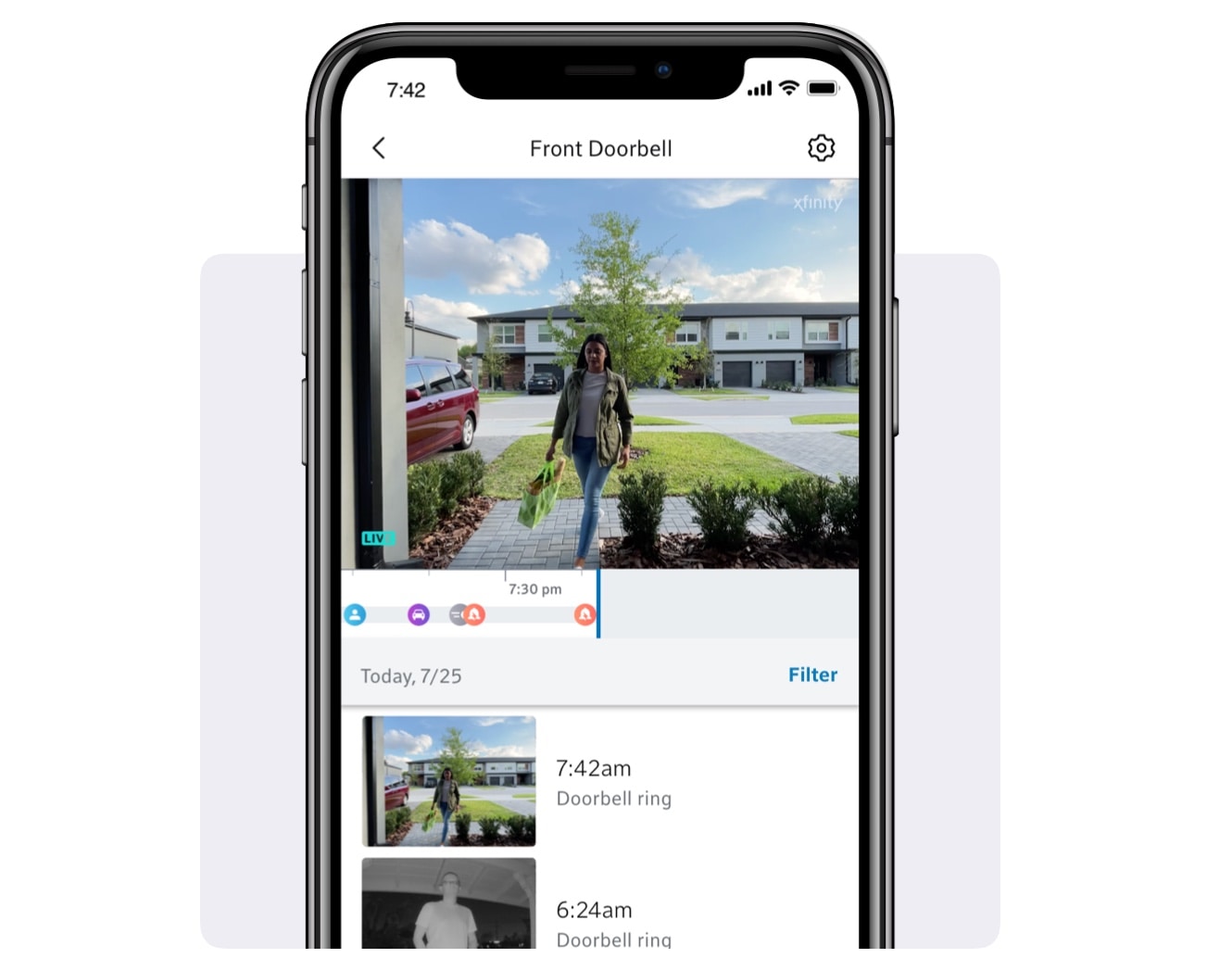 Mobile device showing visitor at front door