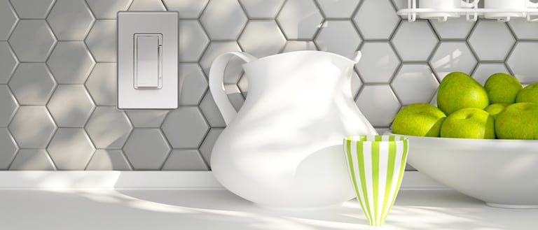 Kitchen counter top with pitcher and light switch